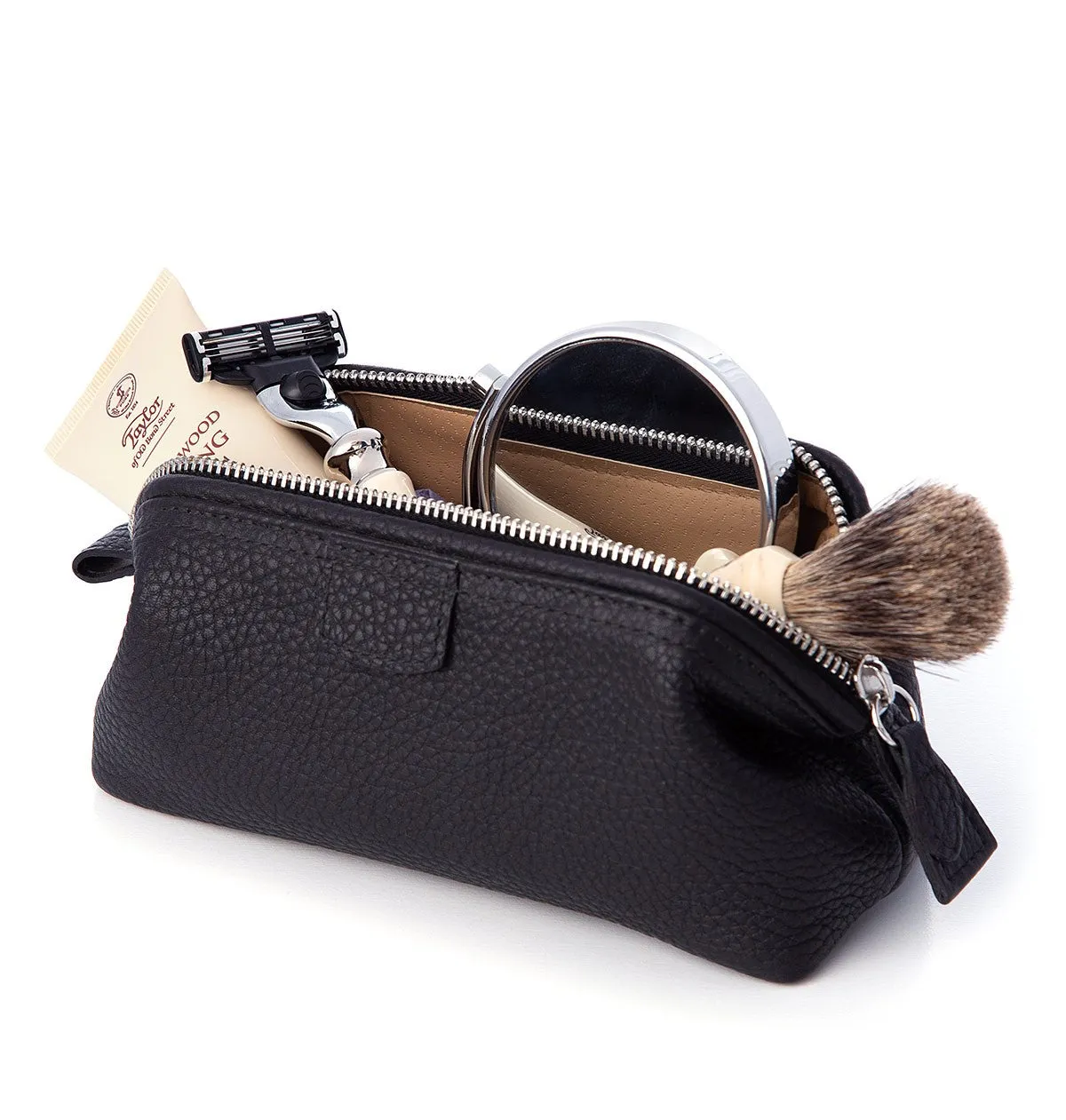 Travel Shaving Kit in Mini Black Leather Washbag