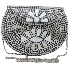 Trend Overseas Silver metal Beaded Ethnic purse Girls Bridal Bag cross body bag for women/Girl party clutch Metal clutches Vintage Brass (Sunflower)