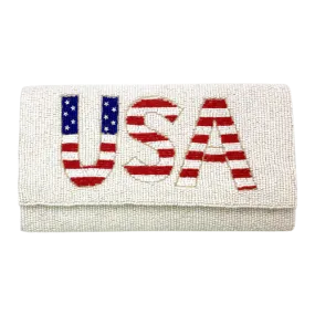 USA Patriotic Beaded Crossbody Clutch Purse