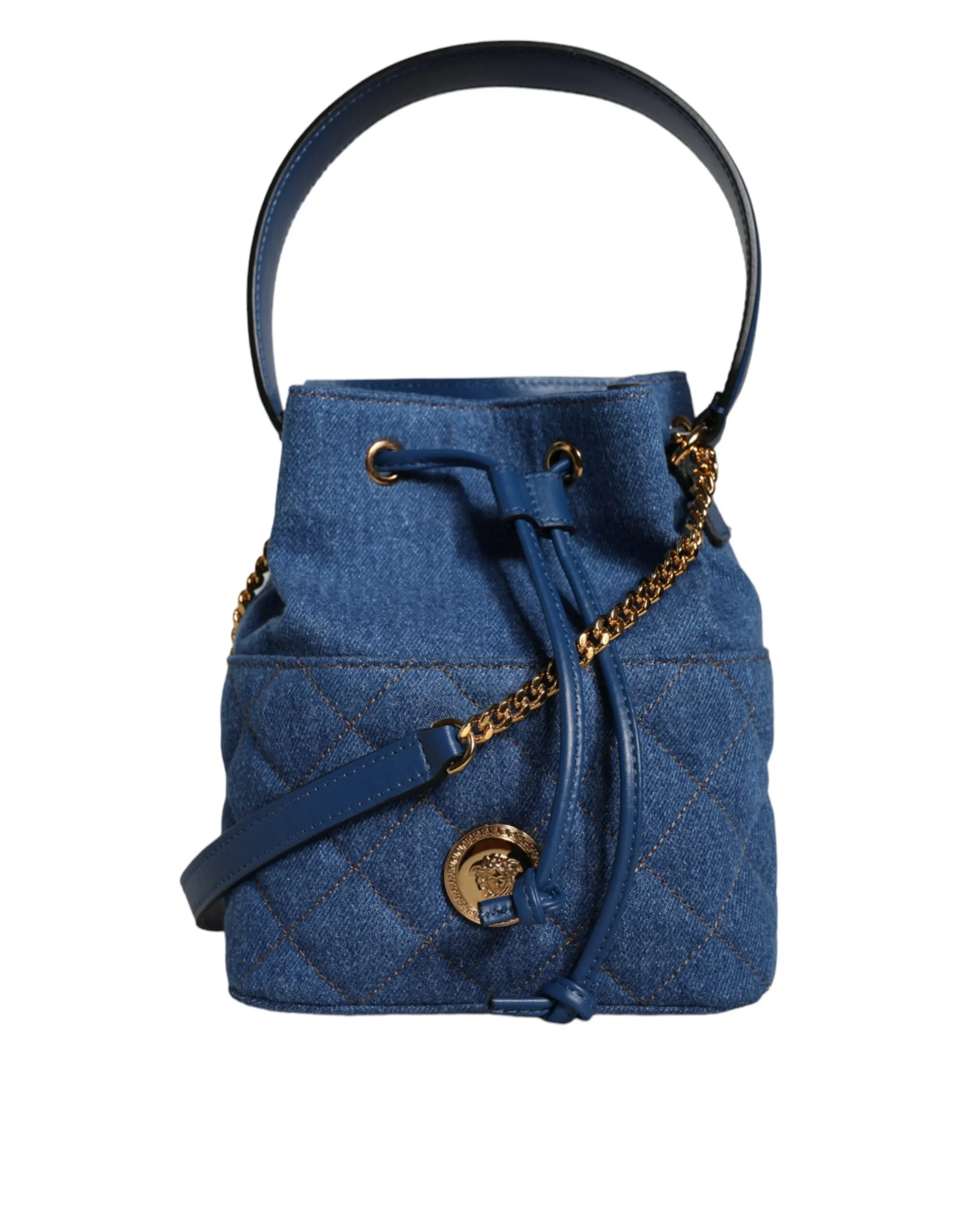 Versace La Medusa Quilted Denim Bucket Bag