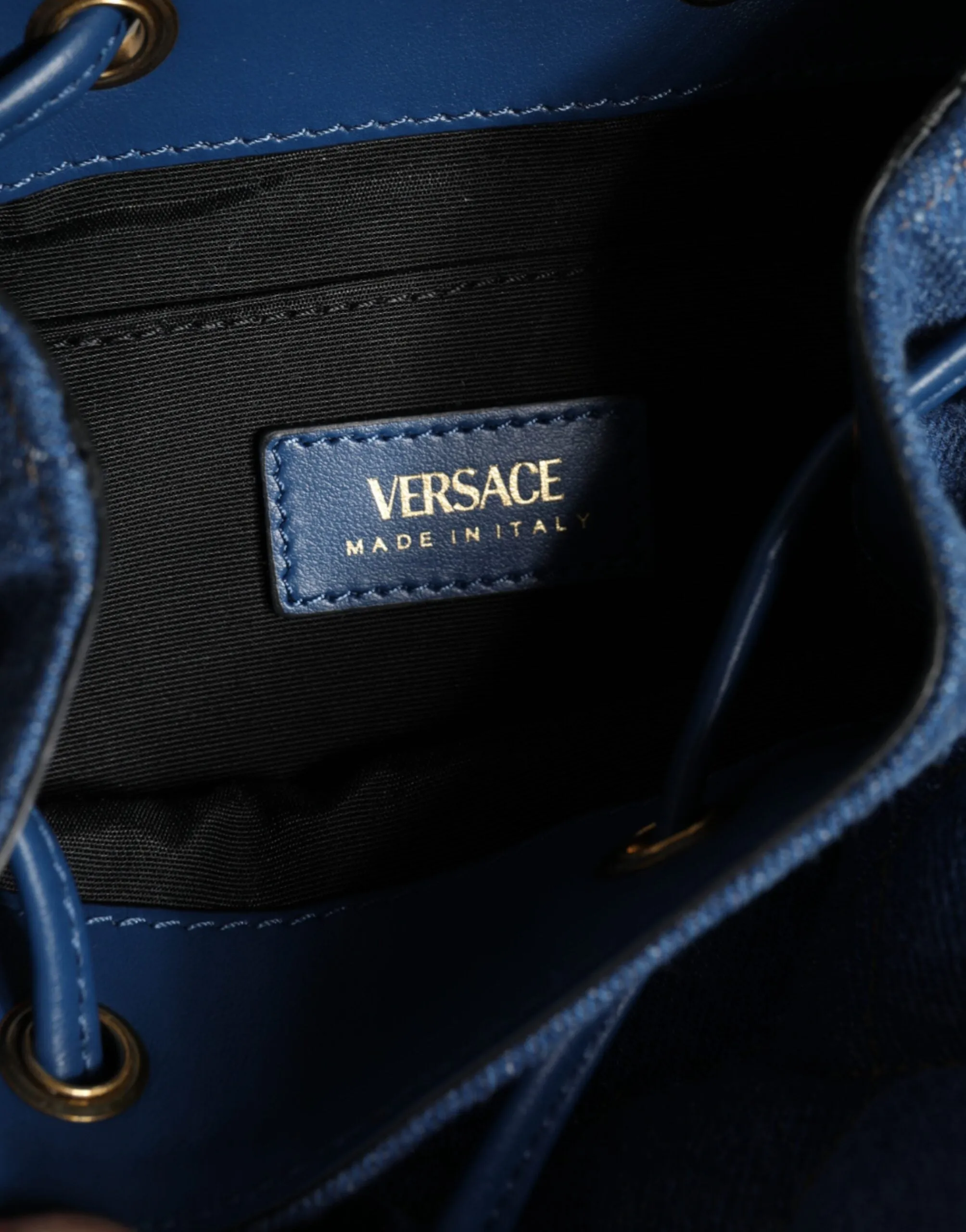 Versace La Medusa Quilted Denim Bucket Bag