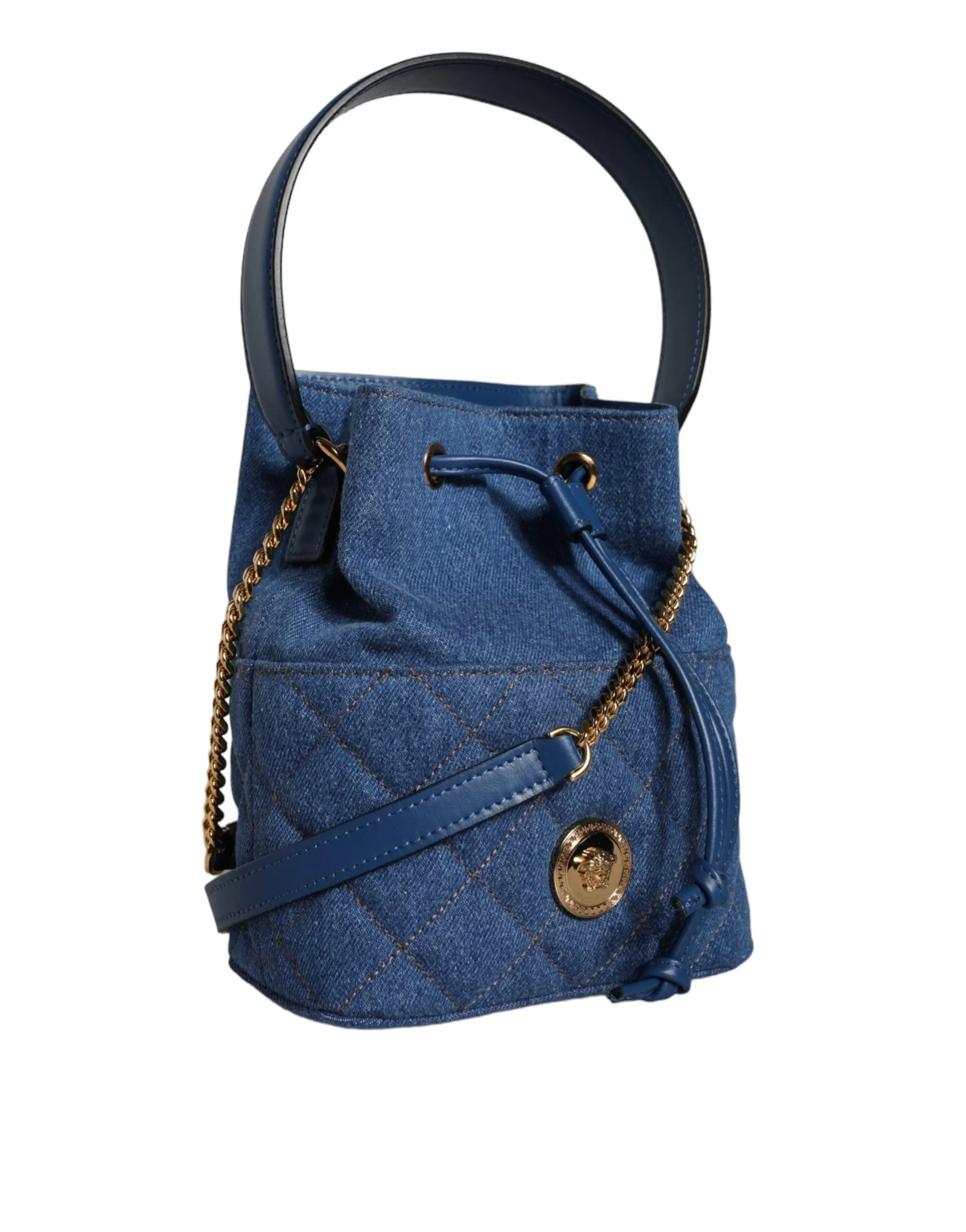 Versace La Medusa Quilted Denim Bucket Bag