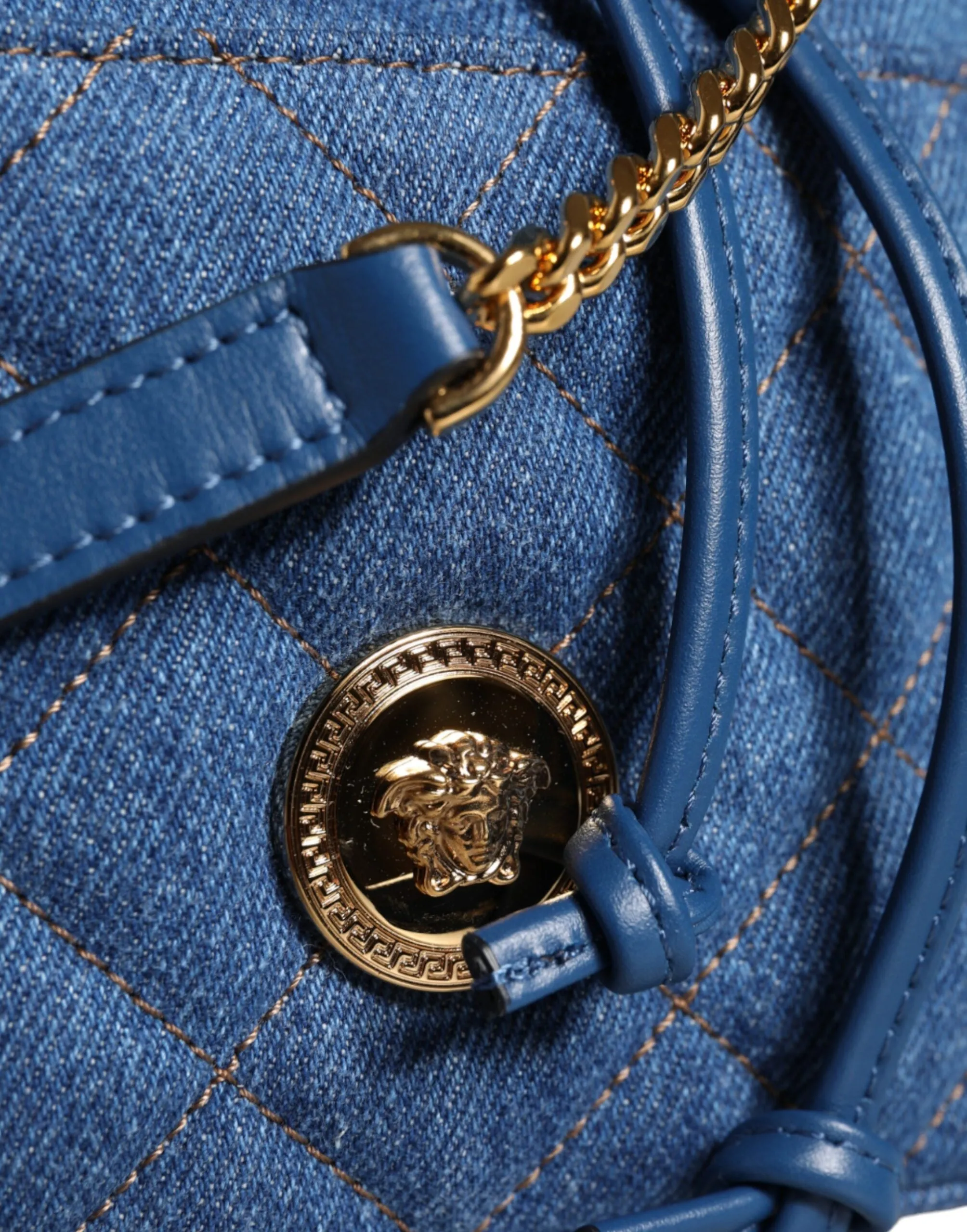 Versace La Medusa Quilted Denim Bucket Bag