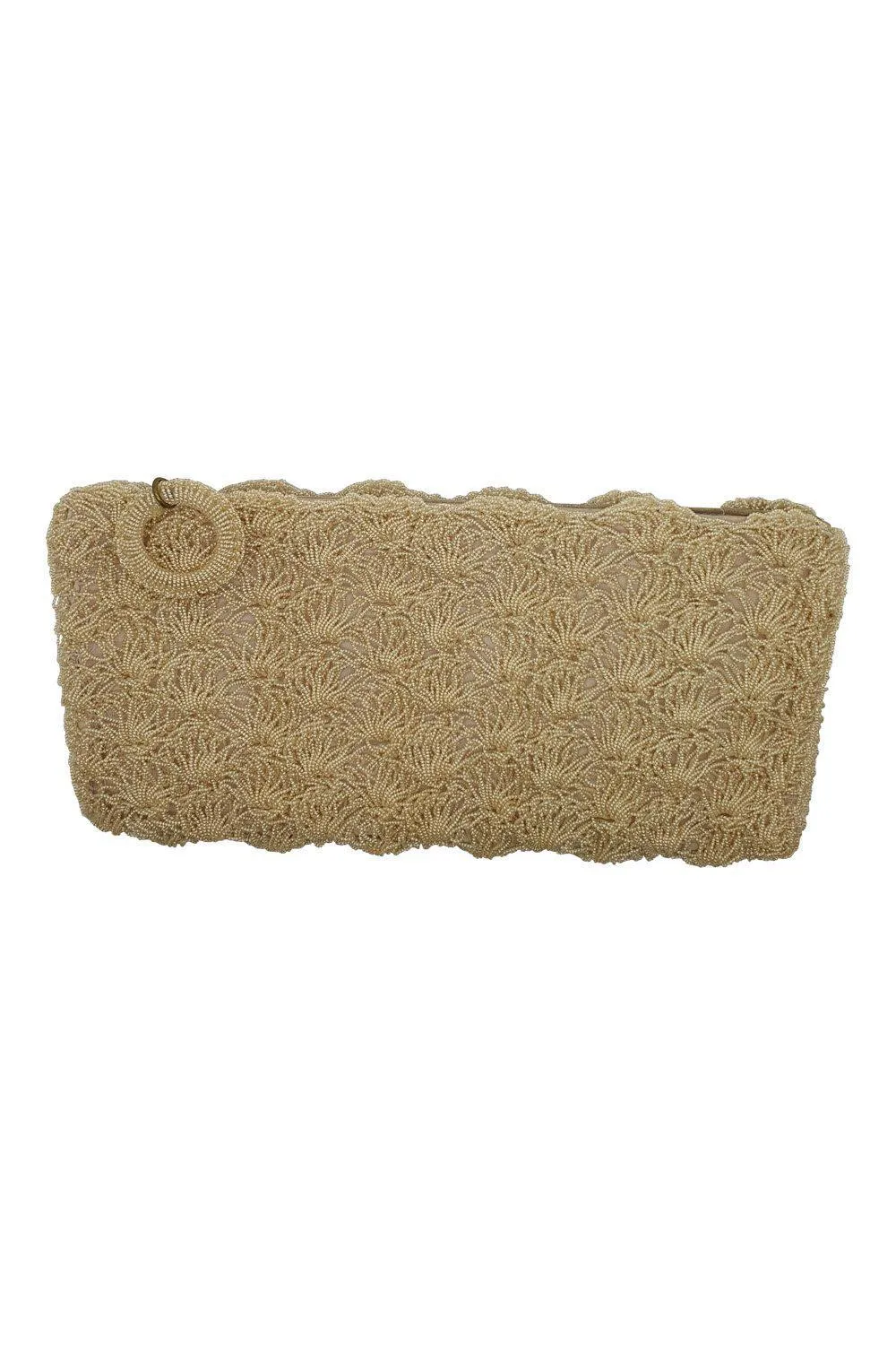 VINTAGE 1950s 1960s Microbeaded Shell Repeat Clutch Bag (M)