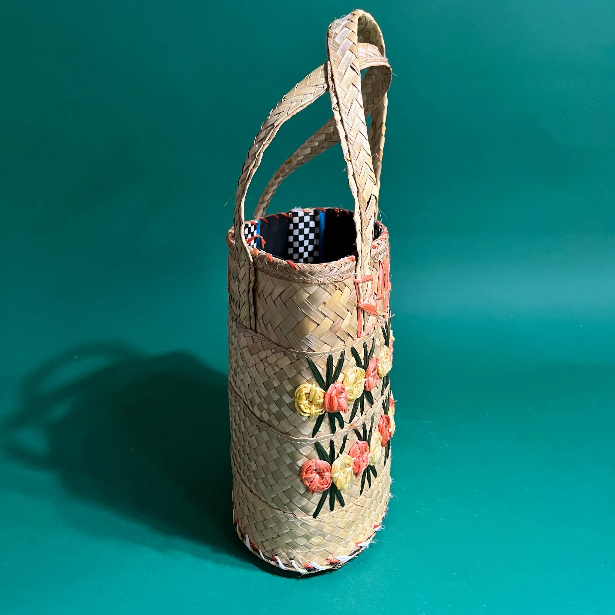 Vintage Bahamas Straw Flowers Bucket Bag