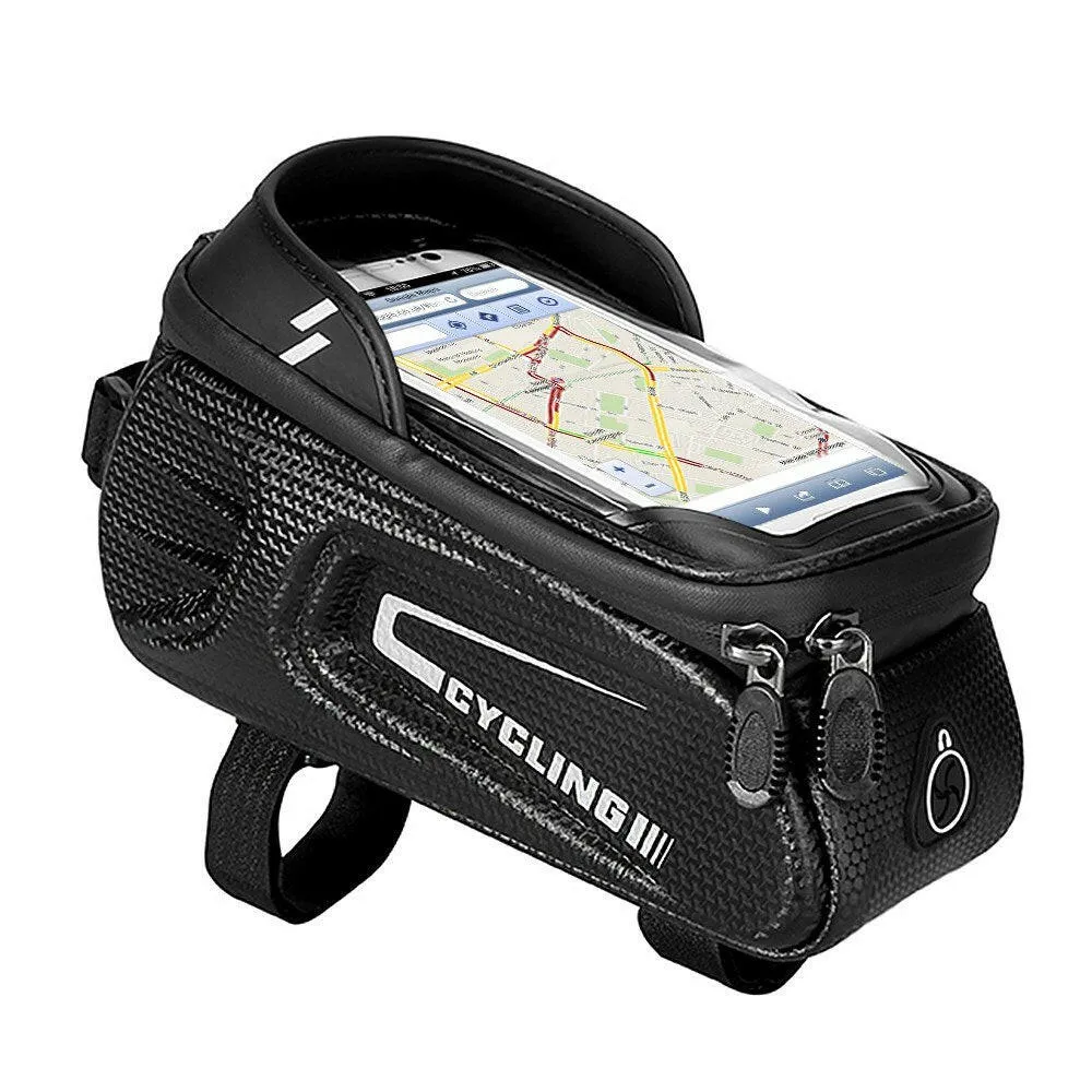 Waterproof Bicycle Top Tube Bag Bike Phone Front Frame Bag Cycling Phone Mount Holder Case for 6.4 Inch Mobile Phone