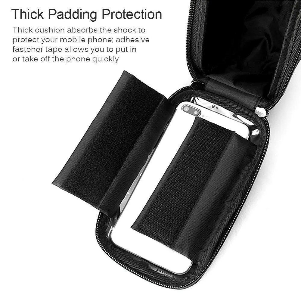 Waterproof Bicycle Top Tube Bag Bike Phone Front Frame Bag Cycling Phone Mount Holder Case for 6.4 Inch Mobile Phone