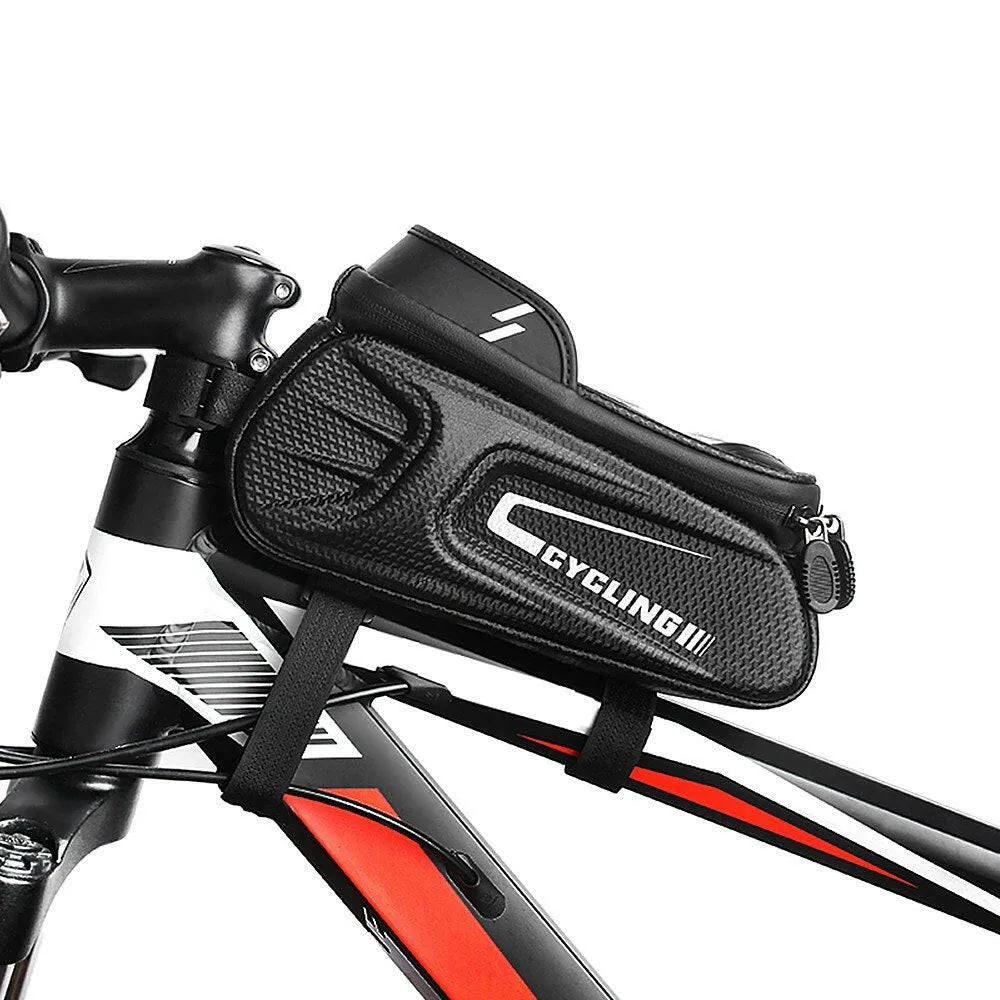 Waterproof Bicycle Top Tube Bag Bike Phone Front Frame Bag Cycling Phone Mount Holder Case for 6.4 Inch Mobile Phone