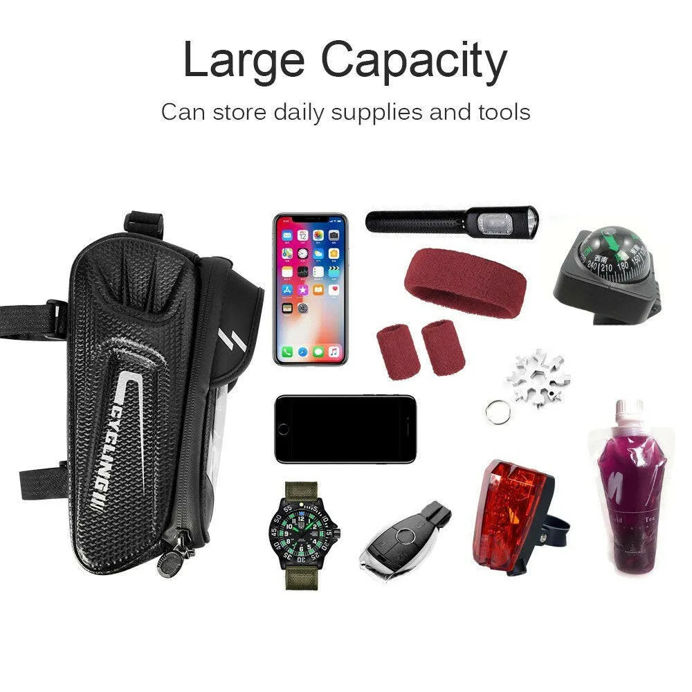 Waterproof Bicycle Top Tube Bag Bike Phone Front Frame Bag Cycling Phone Mount Holder Case for 6.4 Inch Mobile Phone