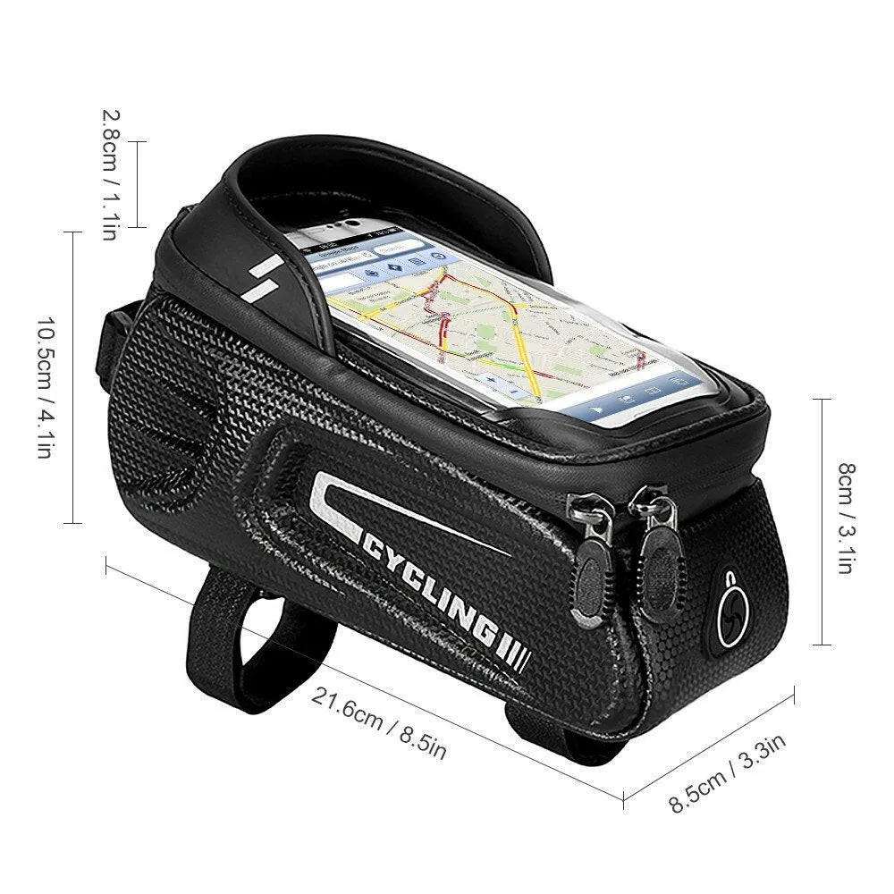 Waterproof Bicycle Top Tube Bag Bike Phone Front Frame Bag Cycling Phone Mount Holder Case for 6.4 Inch Mobile Phone