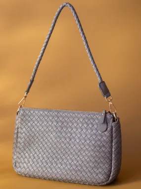 Women Light Grey Woven Design Structured Sling Bag