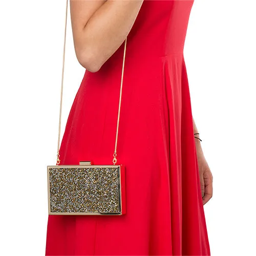 Women's Gold Glitter Disco Clutch Bag