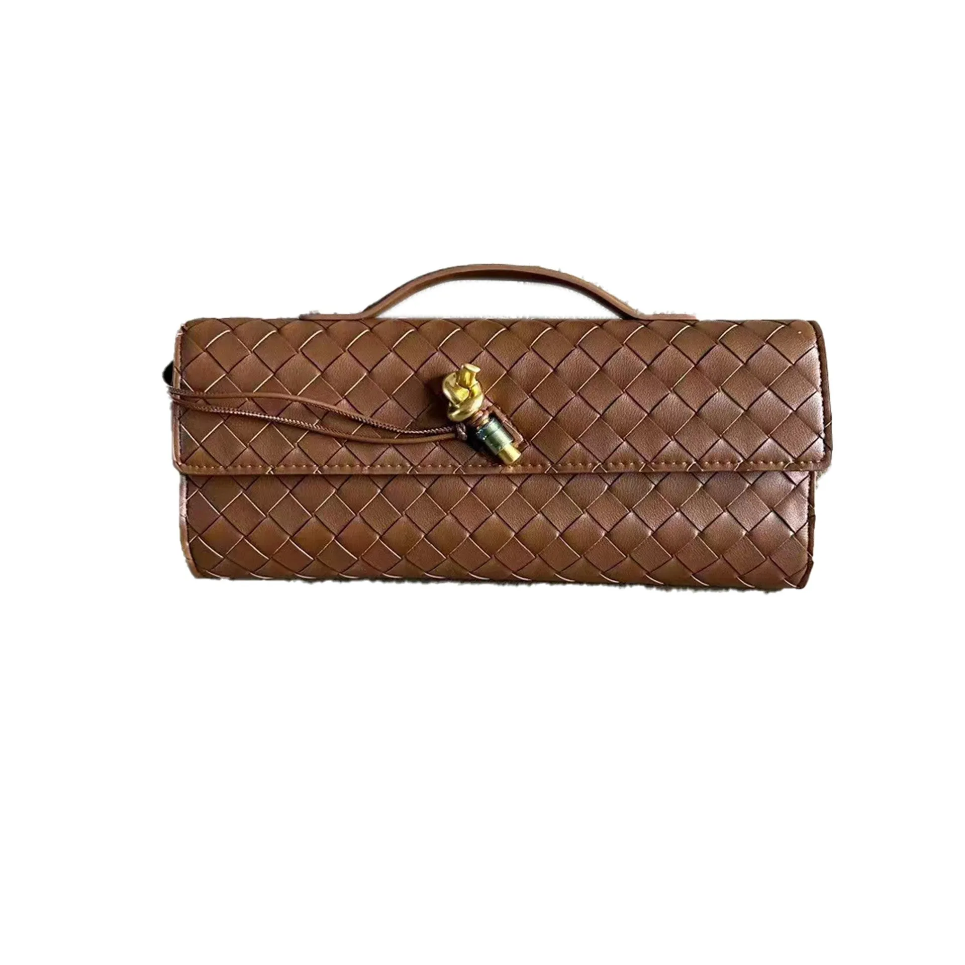 Womens Woven Leather Cross Body Handle Evening Clutch Bag