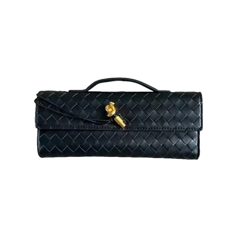 Womens Woven Leather Cross Body Handle Evening Clutch Bag