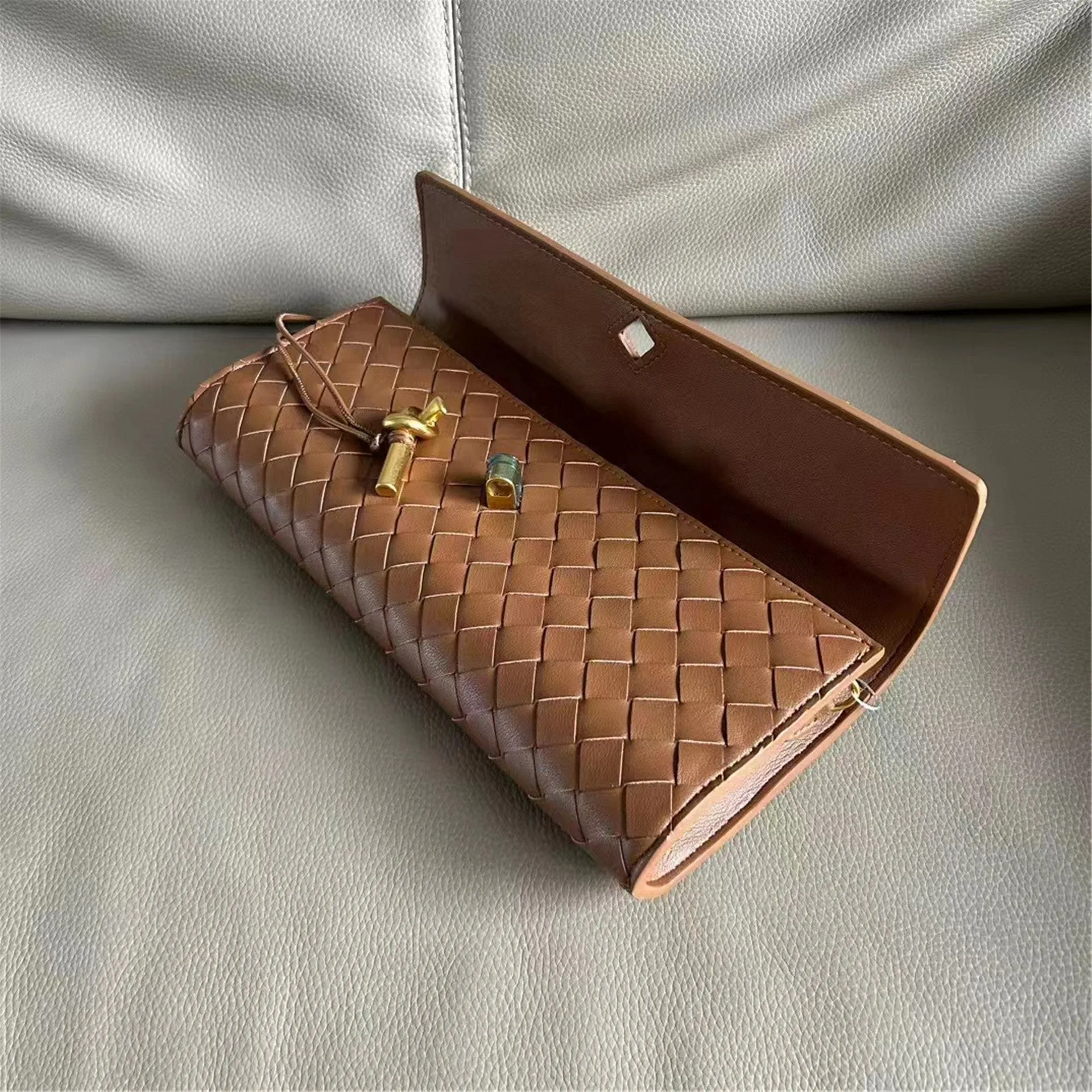 Womens Woven Leather Cross Body Handle Evening Clutch Bag