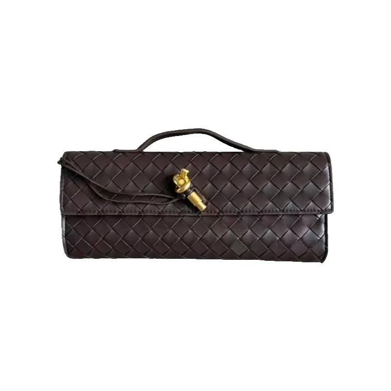 Womens Woven Leather Cross Body Handle Evening Clutch Bag