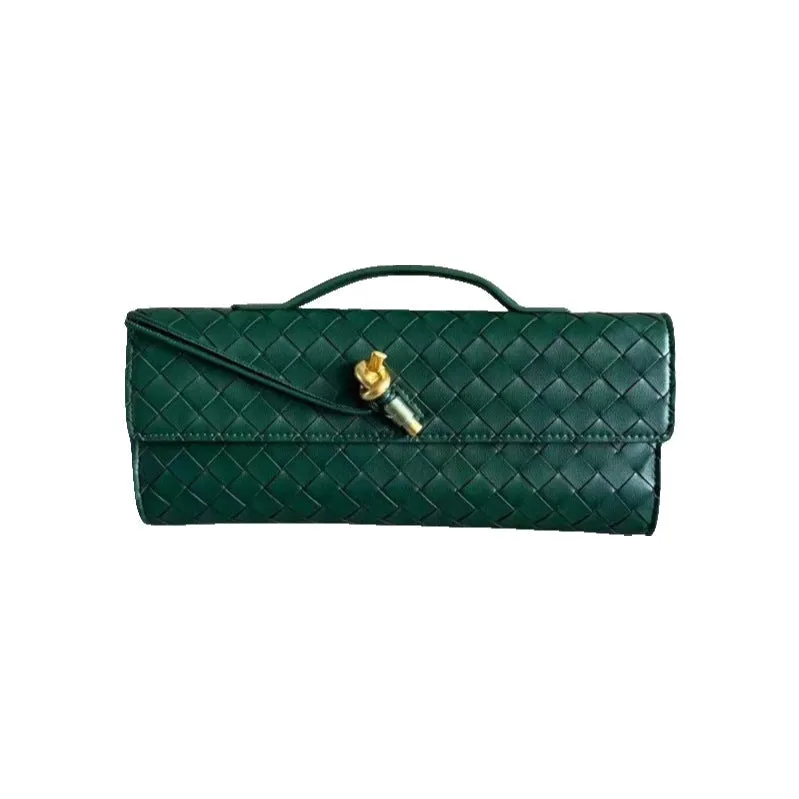 Womens Woven Leather Cross Body Handle Evening Clutch Bag