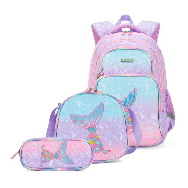 Wonderland Mermaid & Unicorn School Bag Combo - Backpack, Lunch Bag & Pencil Case