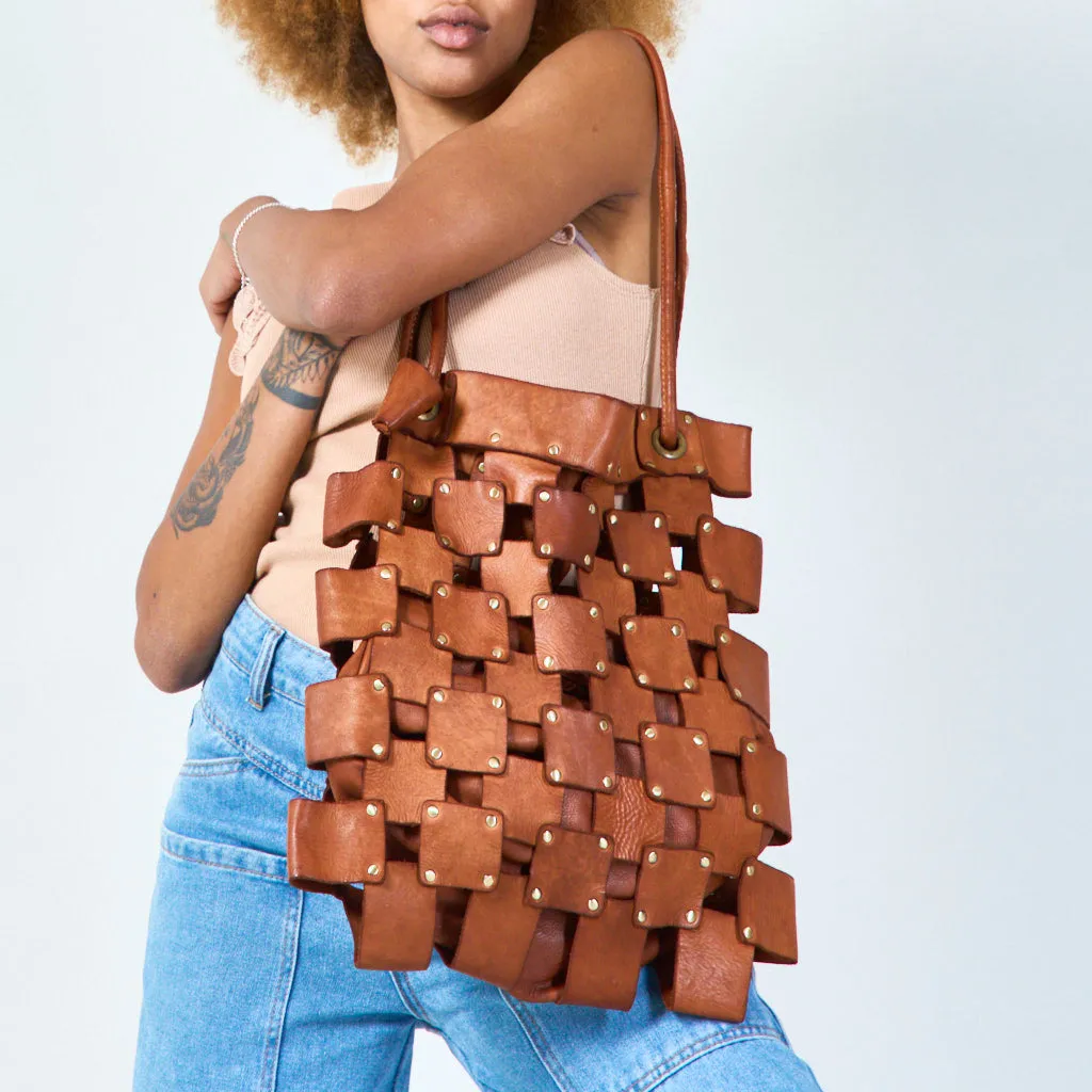 Woven leather shoulder bag wholesale