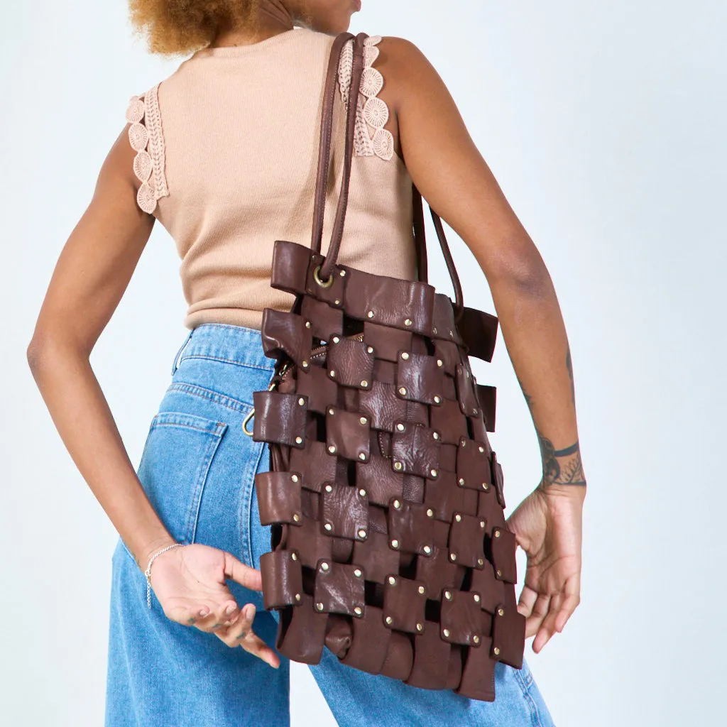 Woven leather shoulder bag wholesale