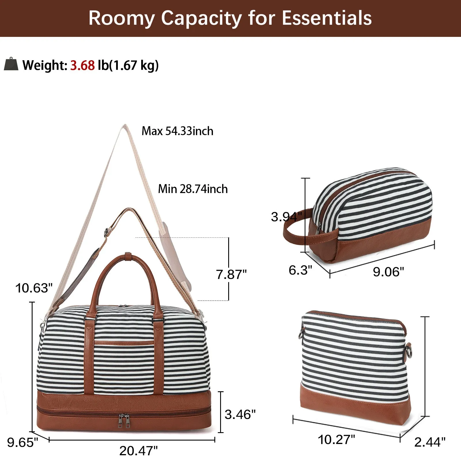 Zenobe 3 Pcs Set Weekender Bag with Shoe Compartment For Travel